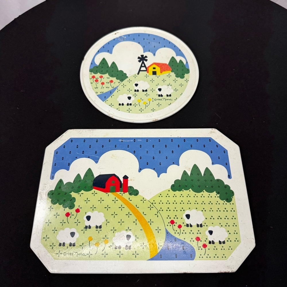 1982 Ballonoff Hot Mat Decorative Metal Insulated Vintage‎ Nina Cow Cottagecore